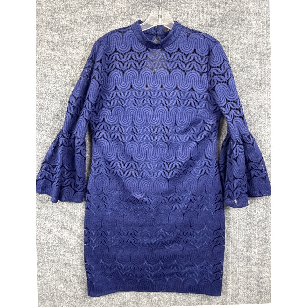 Trina Turk Royal Blue Lace Bell Sleeve Wedding Guest Holiday Cocktail Dress 10